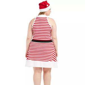 Robe évasée tendance pour femme Planet Gold, grande taille, rayée, couleurs contrastées, taille 4XL, avec bonnet de Père Noël rouge naturel - Product Image 2