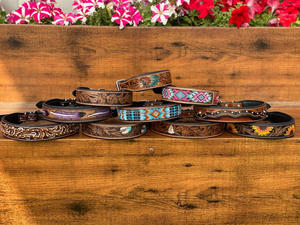 Western main usiné en cuir collier de chien crâne usiné à la main colliers pour animaux de compagnie en gros - Product Image 5