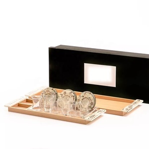 Chocolat arabe couleur artisanat géométrique moderne ferme mère perle incrustation plateau de service correspondant sous-verres ensemble décor à la maison - Product Image 6