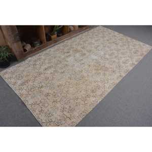 Vintage Turkish Rug 4.3 X 7.9ft Beige <b>Brown</b> Flat Weave Patchwork Pattern Dining Room Decorations Made <b>Wool</b> Latex Backing Eco - Product Image 5