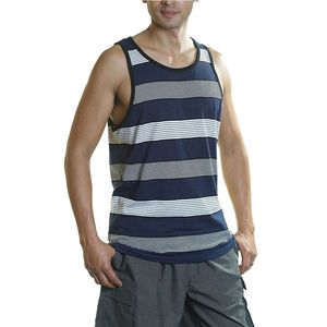Custom Logo Men's <b>Striped</b> Polyester/Cotton Blend Tank <b>Top</b> Quick Dry Vintage Style Casual Summer Sleeveless <b>Vest</b> Tank <b>Top</b> - Product Image 2
