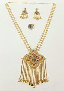 Recién llegado, conjunto de collar largo chapado en oro de 24 quilates, colección árabe, joyería fina para bodas - Product Image 4