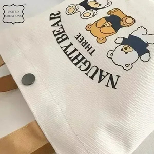 Sac à main en toile ours pour femmes sac à provisions Portable avec impression à la mode grand sac fourre-tout en toile de coton imprimé personnalisé - Product Image 5