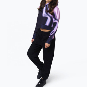 Sweat-shirt à capuche zippé tie-dye personnalisé avec logo, pour femme, coupe courte, décontracté, ample, manches longues, pour jogging, gym, course à pied, fitness, vêtements de sport - Product Image 6