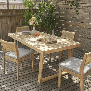 Ensemble mobilier de jardin d'extérieur en bois de teck pour chaise de salle à manger avec dossier tissé Ensemble table de jardin de style moderne - Product Image 2