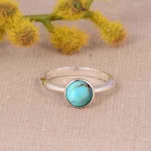 Bague Statement Bohème en Argent Sterling avec Turquoise de Kingman Faite à la Main, Sertie en Bezel, Bijou en Pierre Précieuse Style Sud-Ouest, Cadeau de Mariage pour Elle - Product Image 1