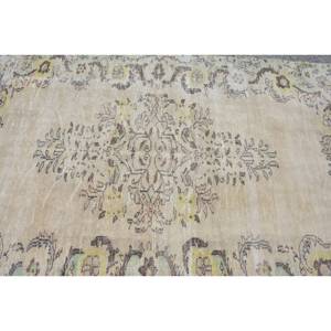 Alfombra turca Vintage Beige Verde 5,6X8,9 pies Tejido plano de lana con patrón de retazos para decoraciones de sala de estar - Product Image 5