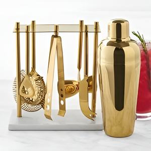 Juego de barra y Cóctel decorativo chapado en oro brillante de acero inoxidable moderno de bajo precio con herramientas de barra y cubo de hielo - Product Image 4