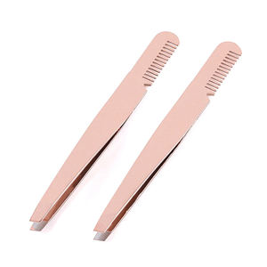 Professional Quality Slanted Tip Type and Stainless Steel Material Gold Comb <b>Eyebrow</b> <b>Tweezers</b> - Product Image 6