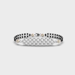 IGI Certified Round Brilliant Cut Lab Grown Diamond Lattice Pearl Mangalsutra <b>Bracelet</b> in <b>Solid</b> 925 Sterling <b>Silver</b> - Product Image 1