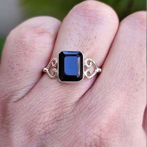 Emerald Cut Black Onyx <b>Ring</b> Handmade Boho <b>Statement</b> Sterling Silver Inlay 18K Plating Birthday Gift for Her - Product Image 4