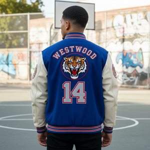 Chaqueta Universitaria de Baloncesto Unisex Vintage con Cuello Alto Bordado, Estilo Americano, 100% Seda, Resistente al Viento y Ecológica - Product Image 2