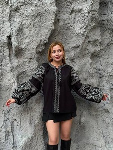 Vestido informal bordado ucraniano, tela tejida ecológica, blusa de manga larga con cuello en abullonada V, cintura Natural para Club nocturno - Product Image 2