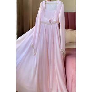 Robe Anarkali rose en tissu chiffon, style conte de fées, coupe trapèze - Product Image 5
