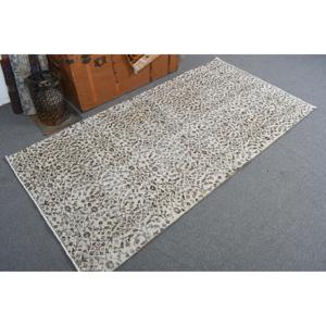 Tapis turc vintage 3,5x6,6 pi (106x202 cm), tapis floral blanc et marron - Product Image 1