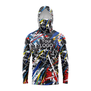 Sudadera con Capucha de Manga Larga para Hombre, con Estampado Geométrico Gris y Rojo, Protección UV, Secado Rápido, para Pesca, con Logotipo Personalizado OEM en la Parte Delantera - Product Image 2