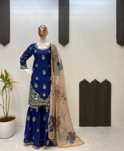 Conjunto Sharara de Chinon Hermoso y Elegante de la India y Pakistán, Conjunto Sharara Étnico Pesado de Bollywood, Conjunto Informal para Fiestas y Bodas para Mujer - Product Image 6