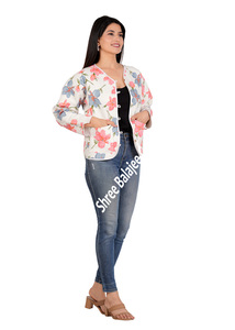 Chaqueta acolchada de lana de algodón Reversible para mujer, estampado de bloque de mano Floral, bolsillos con botones, abrigo de otoño e invierno, acabado transpirable - Product Image 4