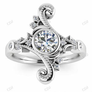 Bague de fiançailles exclusive en or massif 18 carats pour femme Ensemble de lunette de style art déco Bijoux en moissanite avec certificat GRA en diamant de dérivation - Product Image 1