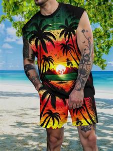 <b>Men's</b> Summer Fashionable Body-Shaping Sleeveless <b>Vest</b> Quick-Drying Silk Top for <b>Beach</b> Casual Wear Hawaiian Style - Product Image 2
