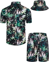 Conjunto de Verano Vintage para Hombre, Camisa Hawaiana Transpirable y Pantalones Cortos, Sombrero de Pescador, Ropa de Playa Personalizada OEM, Venta al Por Mayor