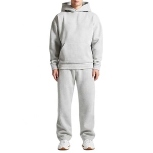OEM Custom Logo Men's 100% Cotton French Terry Oversized Streetwear Tracksuit Straight Leg Jogger <b>Set</b> Manufacturer - Product Image 4
