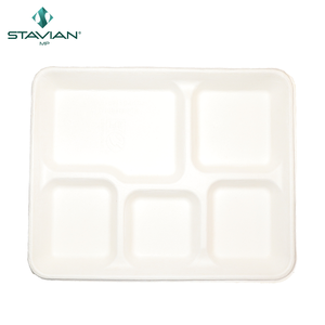 Vaisselle et vaisselle jetables OEM de 530ml allant au micro-ondes Récipient alimentaire biodégradable étanche en bagasse avec 5 compartiments - Product Image 4