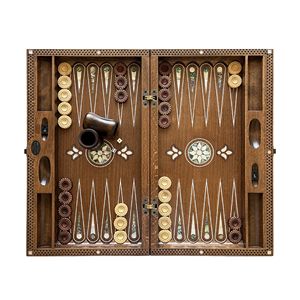 Topkapi fait à la main en nacre incrusté sculpté brodé ensemble de backgammon en bois avec numérateur - Product Image 1