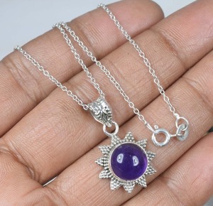 Collar de Plata de Ley 925 indio de la mejor calidad, piedra preciosa de amatista con chapado en oro rodio, regalo de boda, sello 'Love 925' - Product Image 2