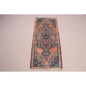 Tapis de 1,7 x 3,9 pieds, tapis turc vintage, tapis patchwork rouge et bleu - Product Image 1