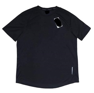 T-shirt à manches courtes pour homme, col rond, en polyester tricoté, couleur unie, épaules tombantes, personnalisable, ruban d'étiquette de couleur sur le col, anti-froissement - Product Image 6