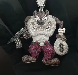 Hip Hop Tasmanian Devil Diamond colgante personaje de dibujos animados Iced Out personalizado Zircon colgante 925 plata esterlina regalo para él - Product Image 1