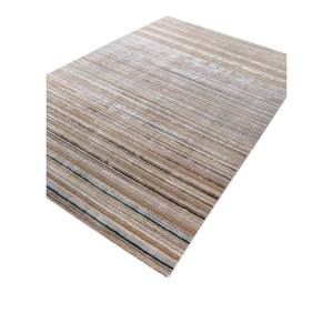 Basis Beige & <b>Brown</b> Striped Hand Loom <b>Wool</b> & Viscose Rug for Home Use-Hwv-13005 - Product Image 2