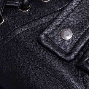 แจ็กเก็ตมอเตอร์ไซด์หนังแท้สำหรับผู้ชายเสื้อแจ็กเก็ตมอเตอร์ไซค์สำหรับฤดูหนาวมีคอตั้งและโลโก้ระบายอากาศด้านหน้า - Product Image 5