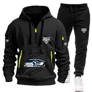 Conjunto de Sudadera con capucha streamer con bolsillo en el brazo y múltiples cremalleras explosivas informales para hombre de otoño e invierno, chaqueta pulóver estampada - Product Image 4