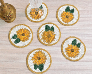 Posavasos con cuentas en forma de girasol hecho a mano, posavasos decorativos para cocina, mesa de comedor, soporte para taza de té y café, proveedor mayorista a granel - Product Image 5