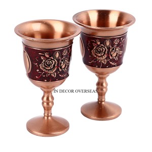 Silver Color Finishing Shiny Polished Top Quality Aluminum Casted Flowers Designer Attractive Look <b>Goblet</b> Red Wine <b>Glass</b> Supply - Product Image 3