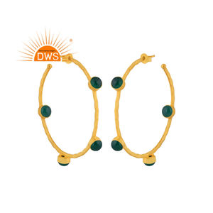 Best Selling <b>Sterling</b> <b>Silver</b> 18K Gold Plated Natural Green Onyx Gemstone <b>Hoop</b> <b>Earring</b> Demi Fine Jewelry Manufacturer - Product Image 1