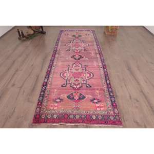 Vintage Rug, 3.3x9.9 ft <b>Runner</b> Rug, <b>Red</b> Floral Wool Turkish Rug - Product Image 1