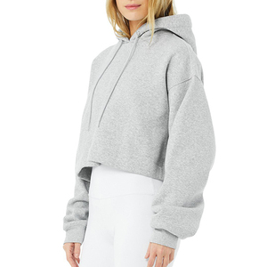 Sudaderas con capucha recortadas de gran tamaño personalizadas para mujer, jerséis informales, ropa de mujer, sudaderas con capucha y sudaderas con logotipo personalizado de algodón puro - Product Image 2
