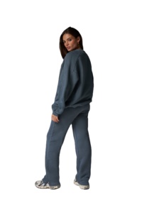 Sudadera azul de gran tamaño para mujer, Sudadera larga con detalle de costura clásica, sudadera de entrenamiento informal con patrón sólido para la temporada de otoño - Product Image 3