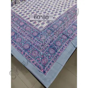 Katun blok dicetak 60x60 inci taplak meja persegi Linen meja makan Linen katun blok tangan dicetak rumah dan pesta penggunaan 6