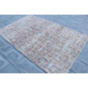 Turkish Rug 5x7.8 ft, <b>Brown</b> Blue Striped <b>Wool</b> Vintage Rug - Product Image 2
