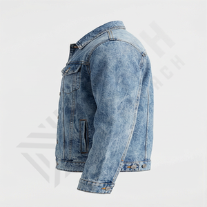 แจ็คเก็ตยีนส์ผู้ชายทรงสลิมฟิต สไตล์ไบค์เกอร์ ขาดๆ แบบวินเทจ สีน้ำเงิน แบบสั่งทำพิเศษ แขนยาว คลาสสิก เสื้อคลุมยีนส์ แจ็คเก็ตยีนส์ผู้ชาย - Product Image 3