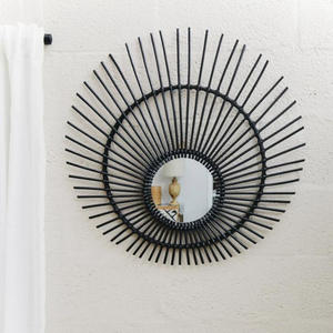Vintage decorative rattan <b>wall</b> mounted <b>mirror</b> eye shape sunburst handcrafted 3d wicker <b>hanging</b> <b>mirrors</b> - Product Image 2