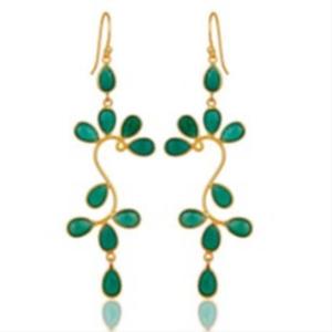 Pendientes en forma de pera de Plata de Ley 925, Gema de Calcedonia, ónix verde, novedad - Product Image 1