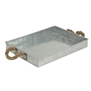 Rectangle Shape Galvanized Iron Food Serving <b>Tray</b> In Wooden Handles For Home Hotel <b>Snacks</b> And Drinks Serving <b>Trays</b> - Product Image 5