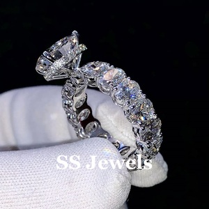 Anillo de compromiso de eternidad de diamante de moissanita VVS de corte ovalado de 2ct, banda de boda de lujo de plata 925 para mujer, regalo de aniversario - Product Image 4