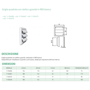 Tecnosystemi G.Q.G.I. Rejillas y Grelas Empotradas Cuadradas de ABS Blanco con Aletas de Gravedad - Product Image 2