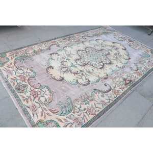 พรมวินเทจสไตล์ตุรกี ขนาด 5.8x9.7 ฟุต พรมขอบสีชมพูเขียว - Product Image 3